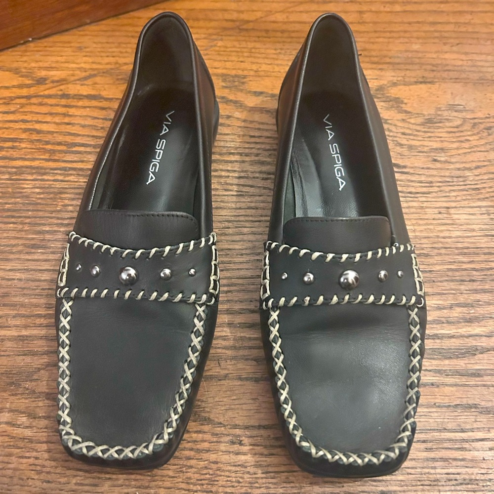 Via Spiga Black Loafers for Women